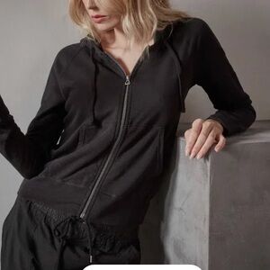 James Perse Revolve Vintage French Terry Zip Up Hoodie Black- S